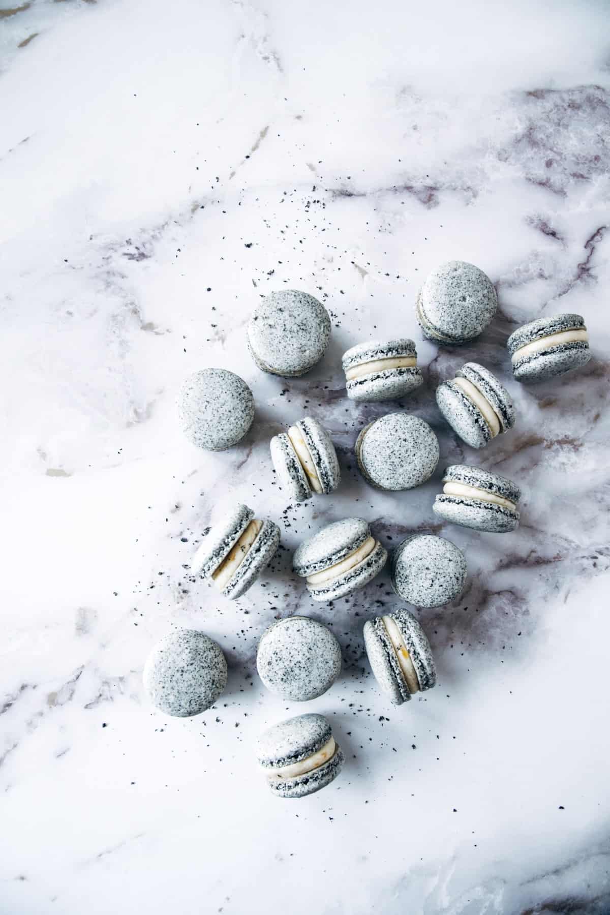 Black Sesame & Apricot Macarons.