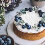 Lemon cake with mascarpone frosting on top.