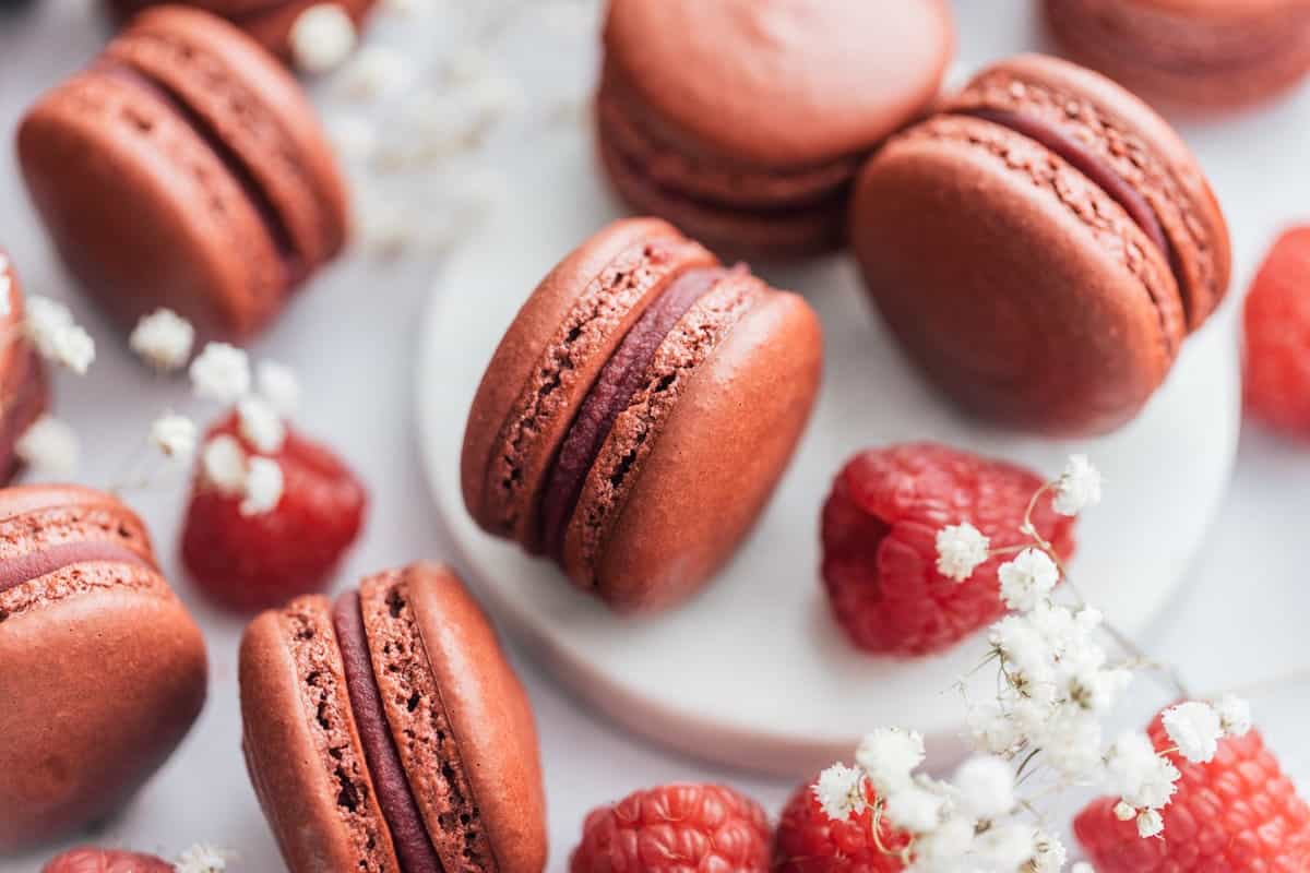 A dozen Yuzu Raspberry Macarons.