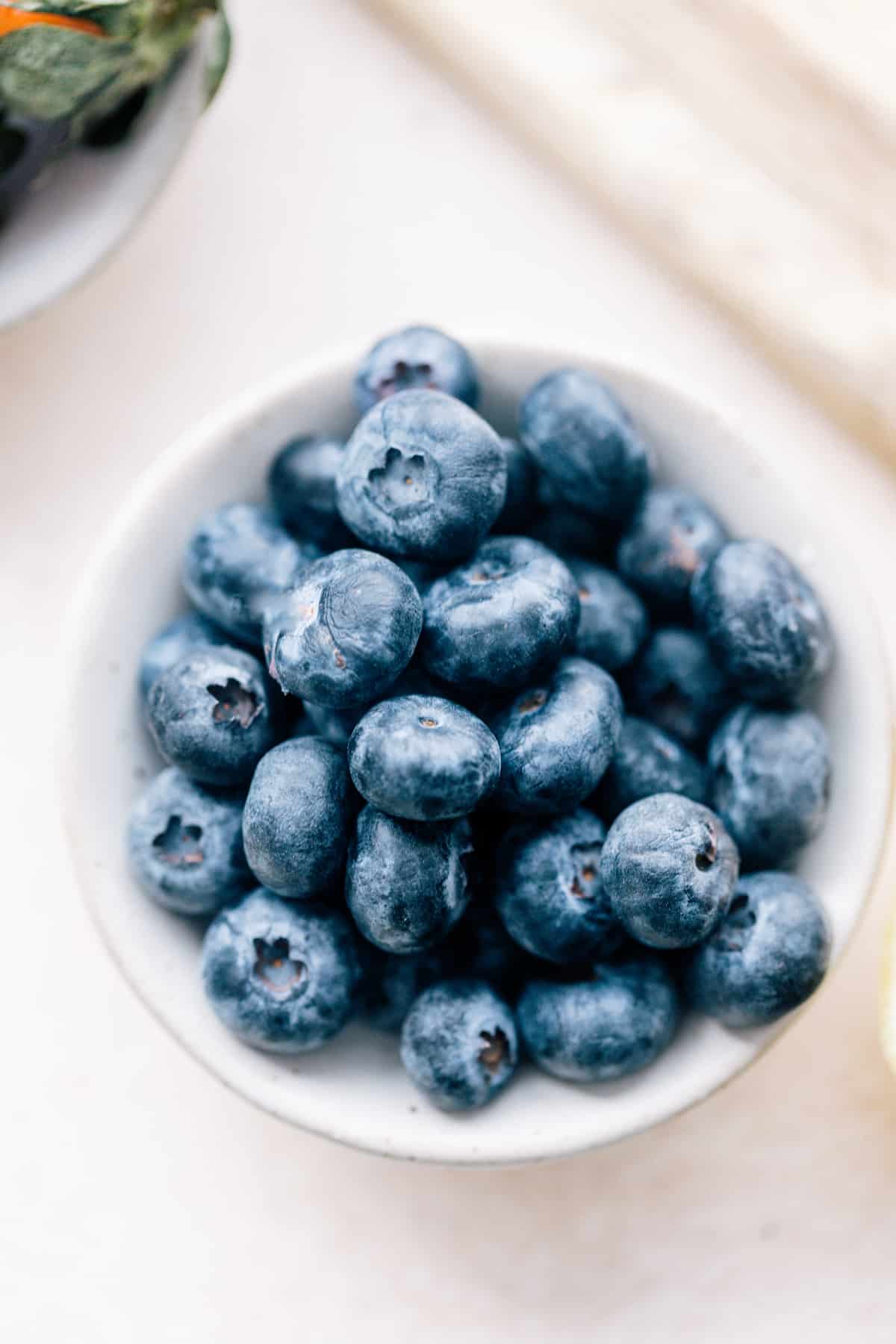 Fresh blueberries in a bowl for making sugared berries.