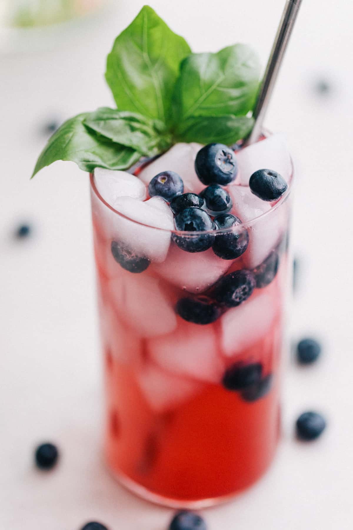 Mocktail with blueberry and basil.