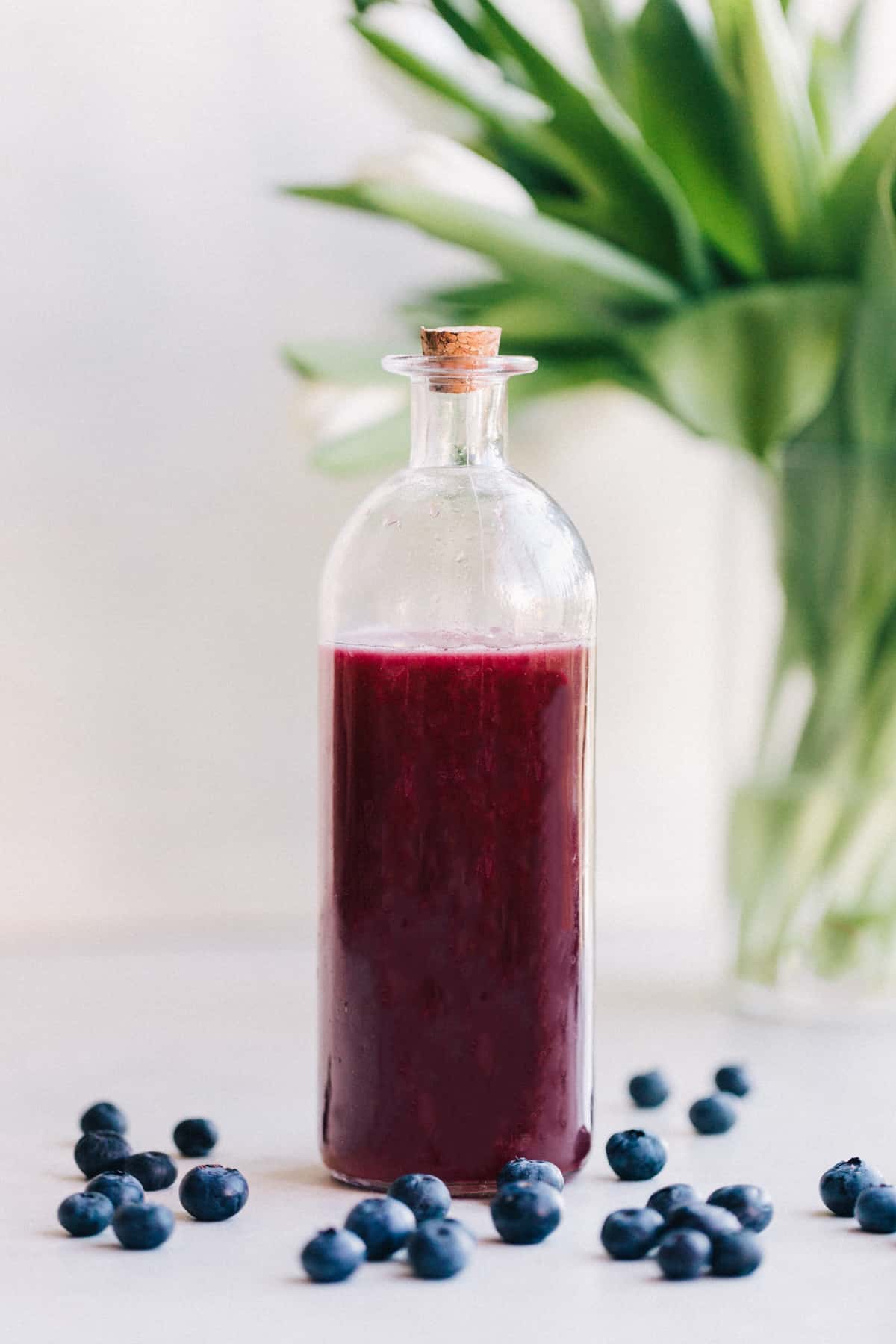 Finished blueberry shrub in a bottle.