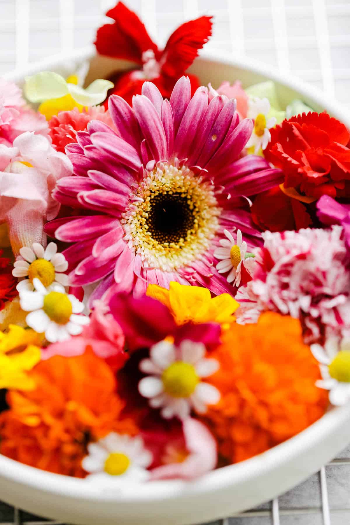 Edible flowers on a plate.