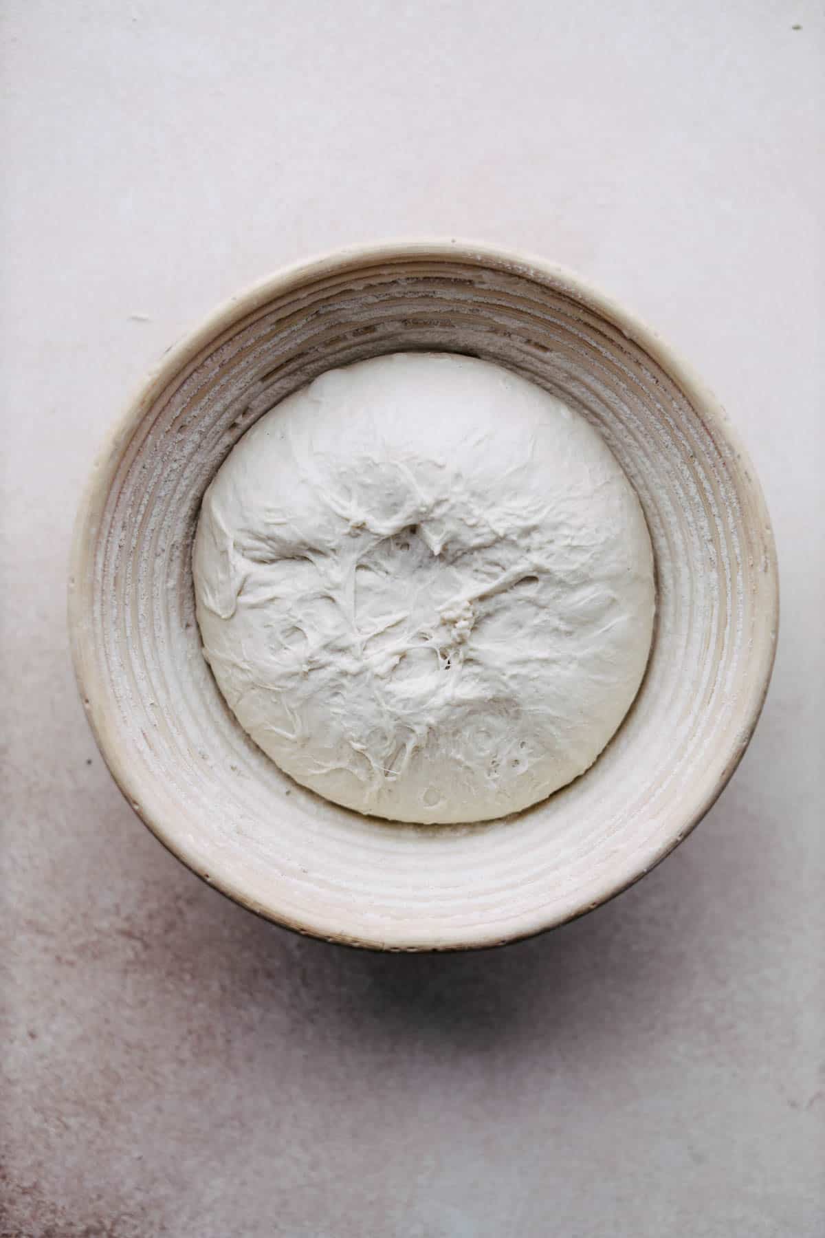 Sourdough bread in a banneton.