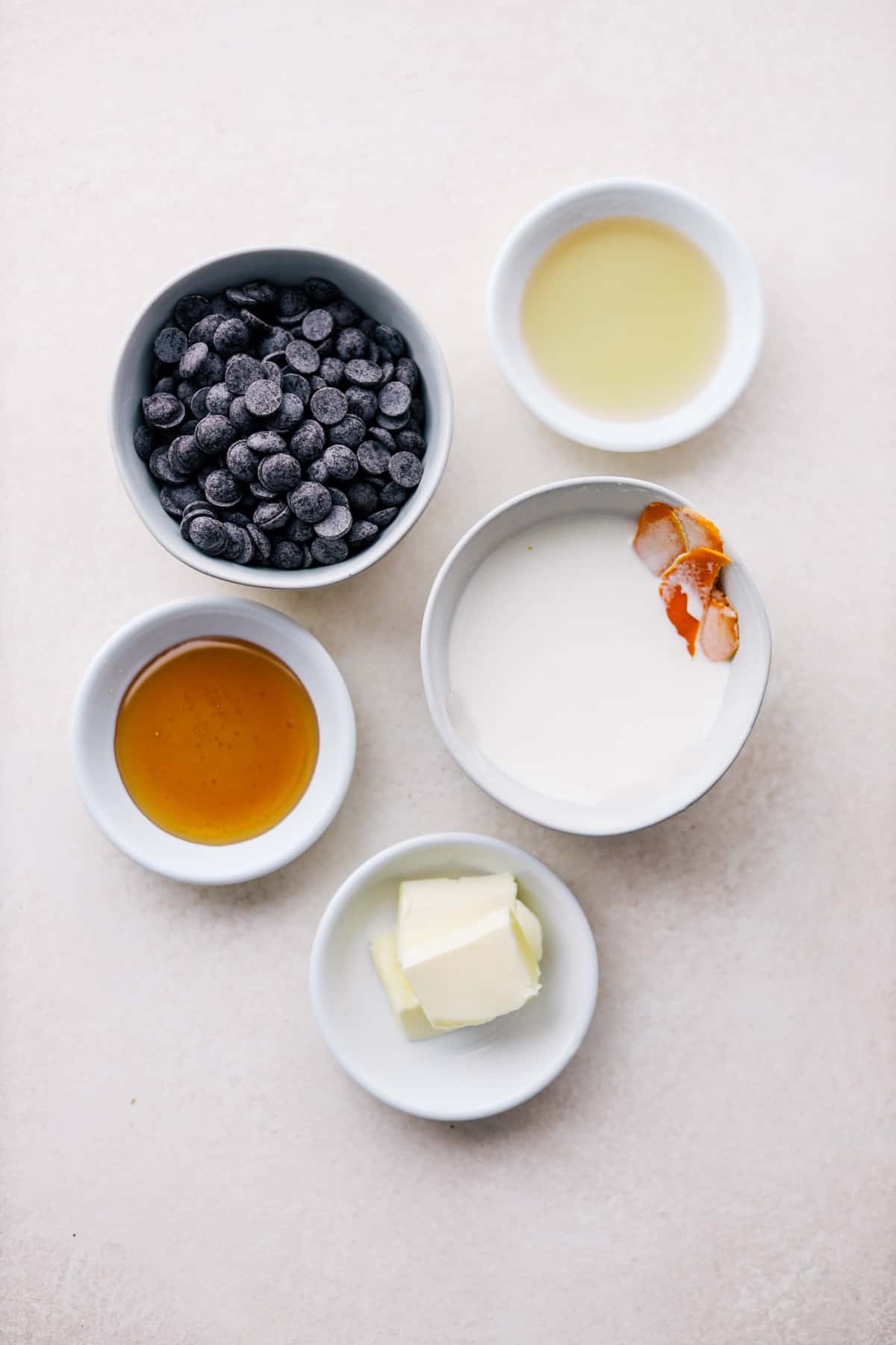 Ingredients needed to make orange chocolate ganache.