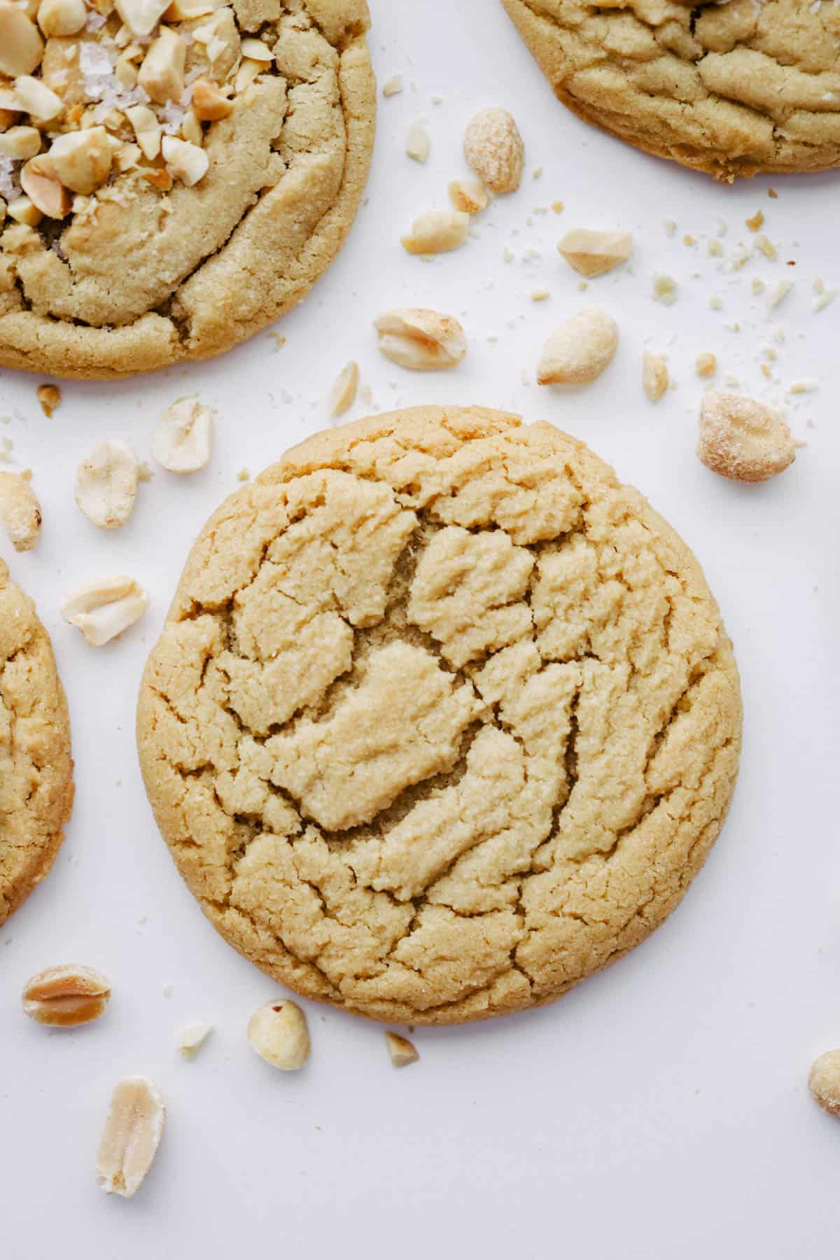 Baked chewy peanut butter cookies.