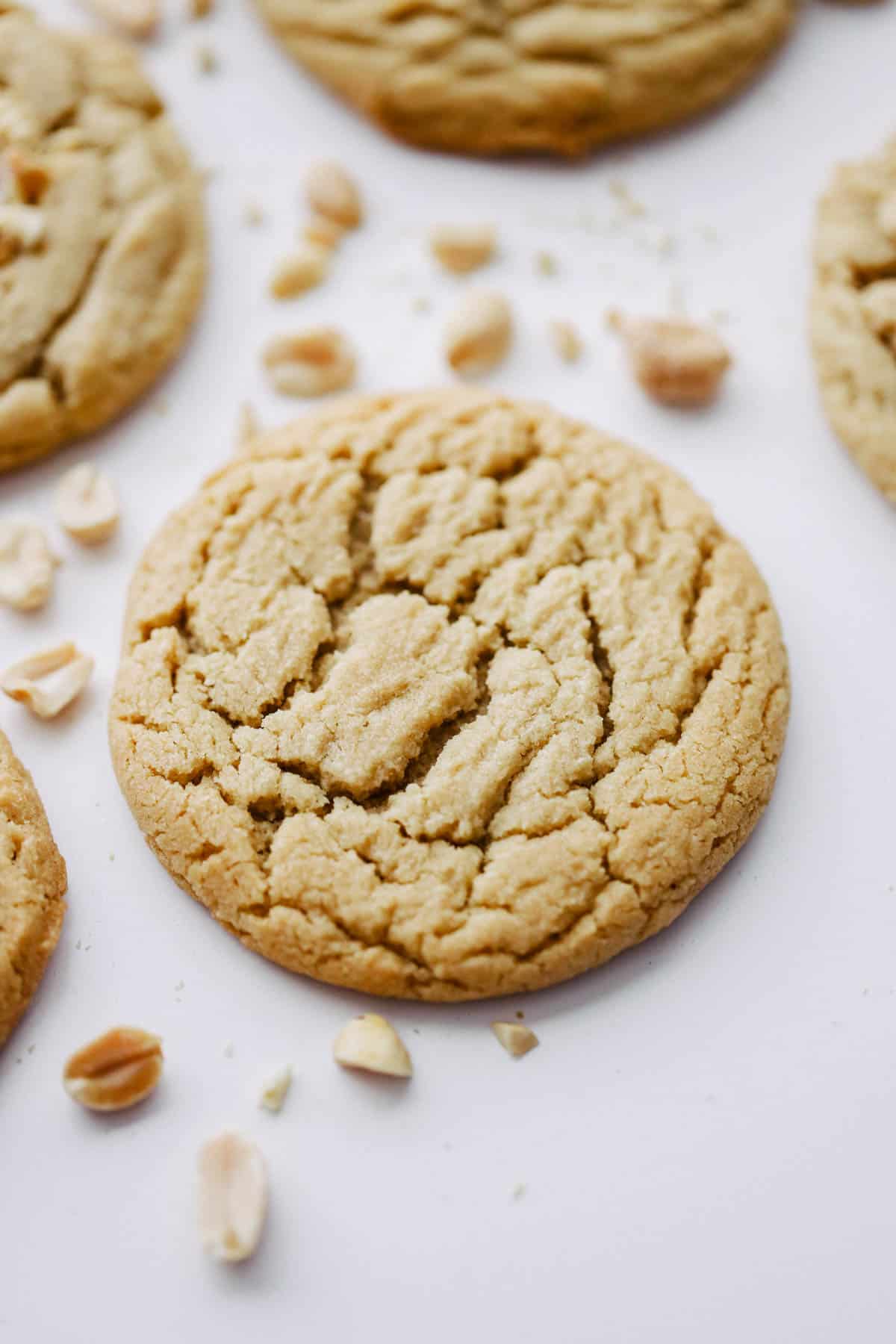 Chewy Peanut Butter Cookies on parchment paper.l