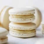 Stacked vanilla macarons with vanilla bean ganache.