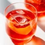 Overhead view of a bubbly negroni.