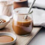 Honey caramel in a container on the counter.