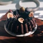 Blackberry chocolate cake with figs and salted caramel.