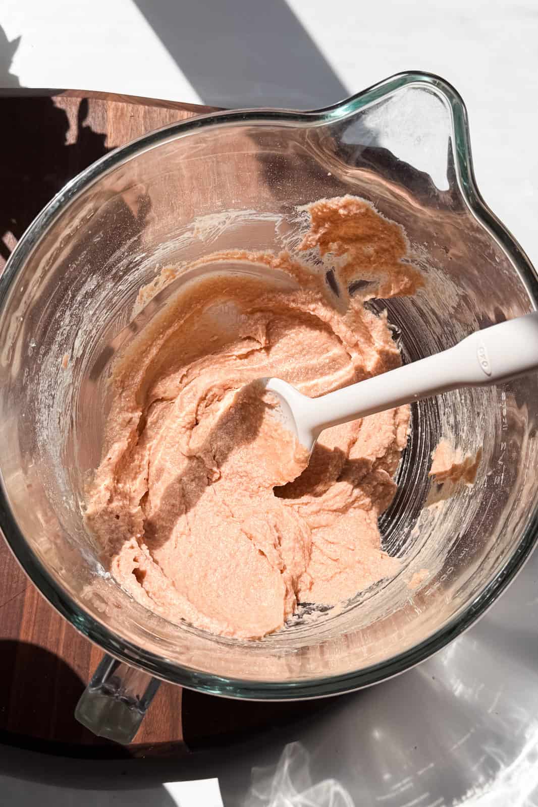 Strawberry frangipane in a mixing bowl. 